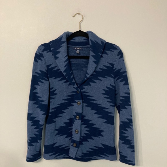 Southwestern Pattern Cardigan Jacket Size Small Blue CHAPS Fall Western Cozy - Picture 3 of 9